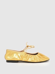 Schuh Gold Lindy Leather Ruched Ballerinas - Image 1 of 4