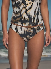 Teal Blue/Gold Foil Ikat - Braguitas de bikini fruncidas de tiro alto - Imagen 1 de 7