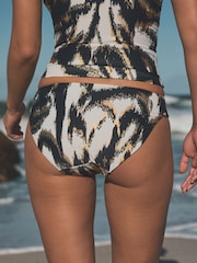 Teal Blue/Gold Foil Ikat - Braguitas de bikini fruncidas de tiro alto - Imagen 3 de 7