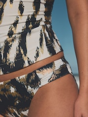 Teal Blue/Gold Foil Ikat - Braguitas de bikini fruncidas de tiro alto - Imagen 4 de 7