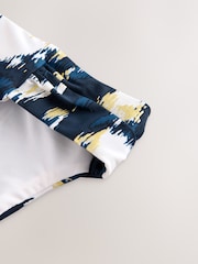 Teal Blue/Gold Foil Ikat - Braguitas de bikini fruncidas de tiro alto - Imagen 5 de 7