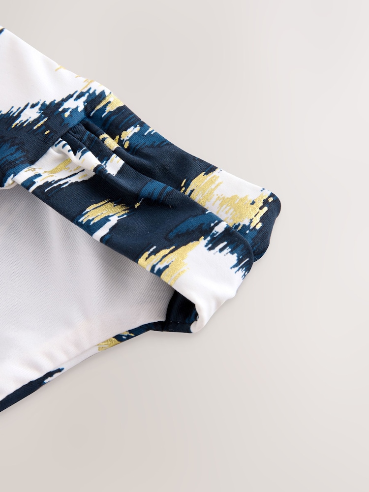 Teal Blue/Gold Foil Ikat - רוטש תחתוני ביקיני רגליים גבוהות - Image 5 of 7