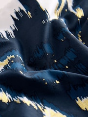 Teal Blue/Gold Foil Ikat - Braguitas de bikini fruncidas de tiro alto - Imagen 6 de 7