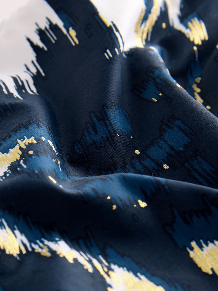 Teal Blue/Gold Foil Ikat - רוטש תחתוני ביקיני רגליים גבוהות - Image 6 of 7