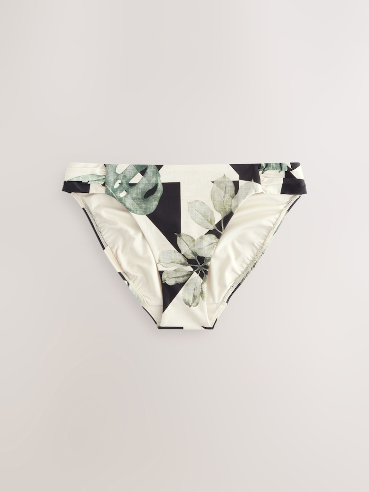 Khaki/Ecru Leaf High Leg Print Bikini Bottoms - Image 5 of 8
