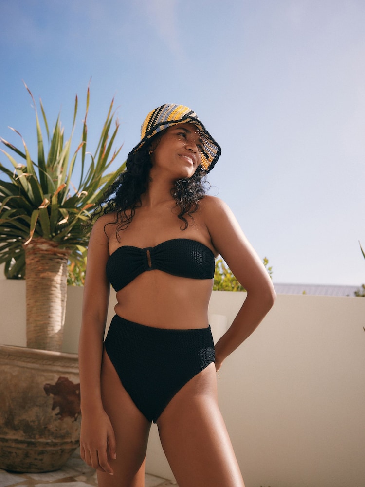 Black Crinkle High Waist High Leg Bikini Bottoms - Image 2 of 8