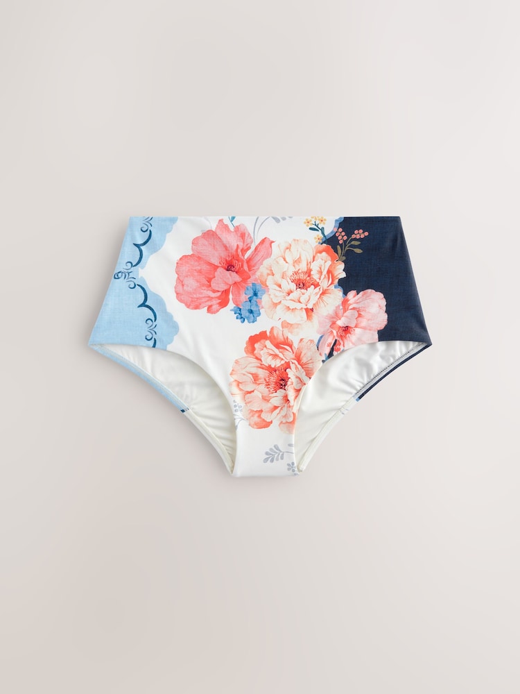 Marine/Cream/Coral Fleuri  - Bas de bikini Imprimé - Image 5 of 7