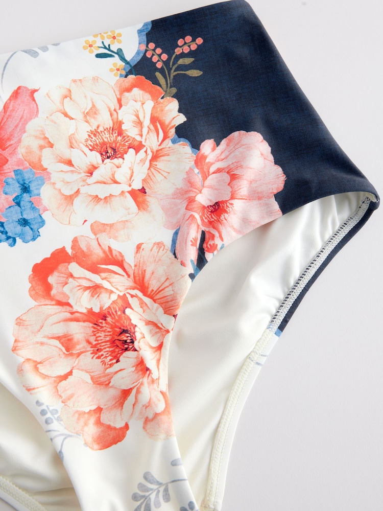 Marine/Cream/Coral Fleuri  - Bas de bikini Imprimé - Image 6 of 7