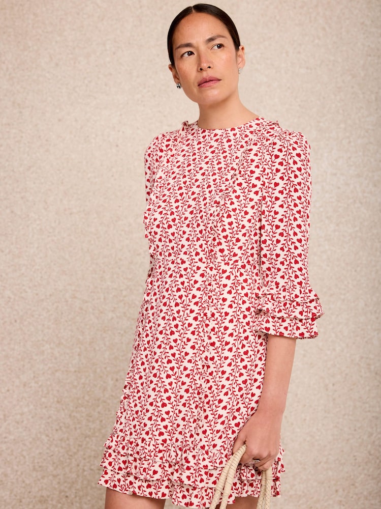 Mint Velvet Red Print Ruffle Mini Dress - Image 2 of 7