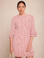 Mint Velvet Red Print Ruffle Mini Dress - Image 4 of 7