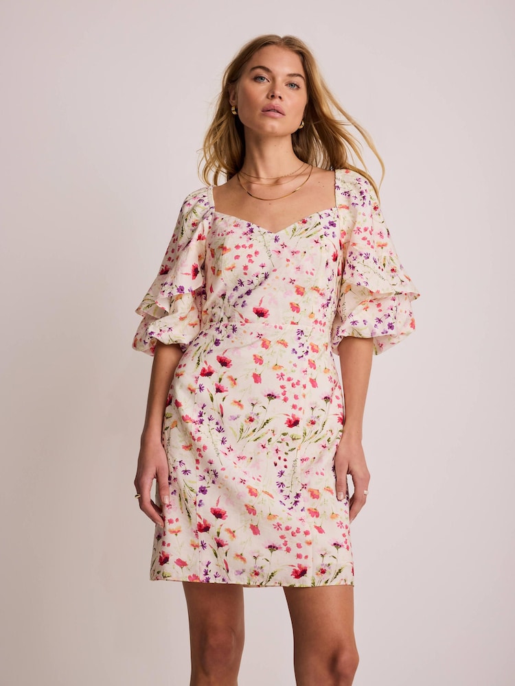 Mint Velvet Floral Print Puff Sleeve Mini Dress - Bild 1 von 7