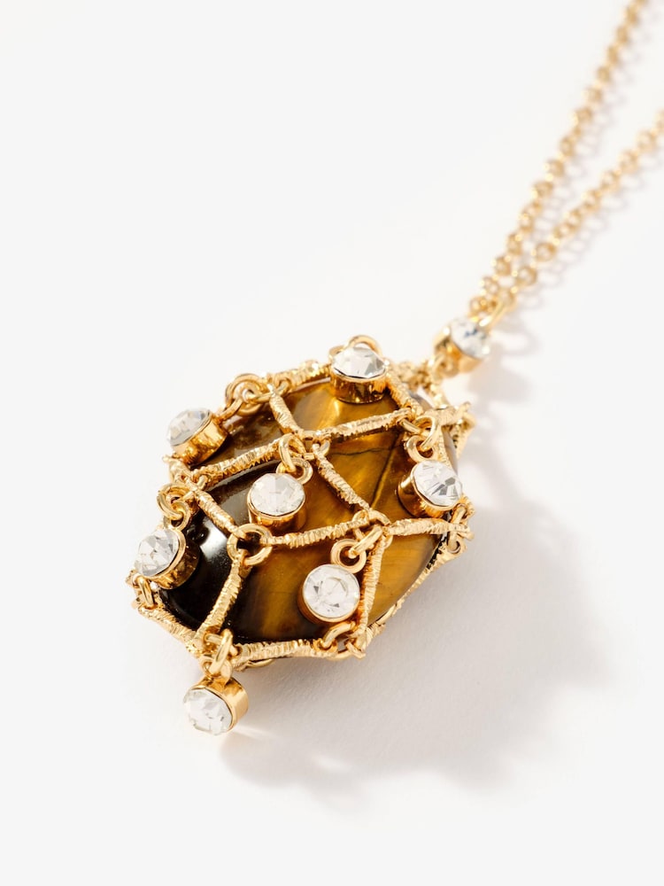 Mint Velvet Gold Tone Caged Pendant Necklace - Image 3 of 3
