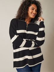 Evans Stripe Zip Neck Black Jumper - Image 2 of 6