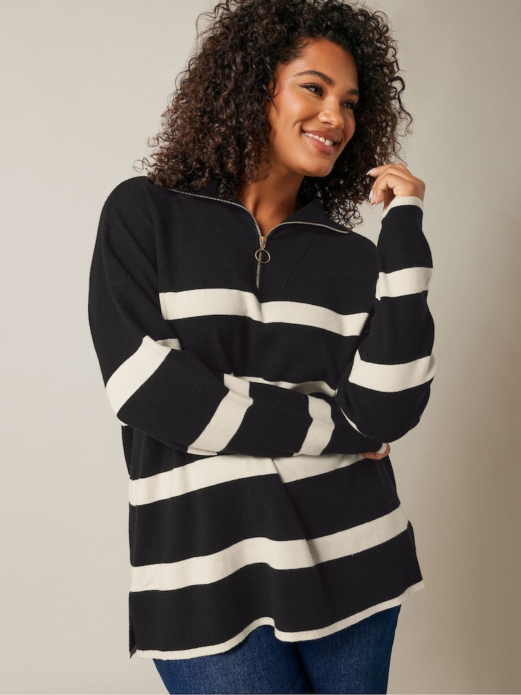 Evans Stripe Zip Neck Black Jumper - Image 2 of 6
