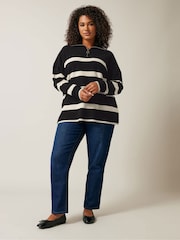 Evans Stripe Zip Neck Black Jumper - Image 3 of 6
