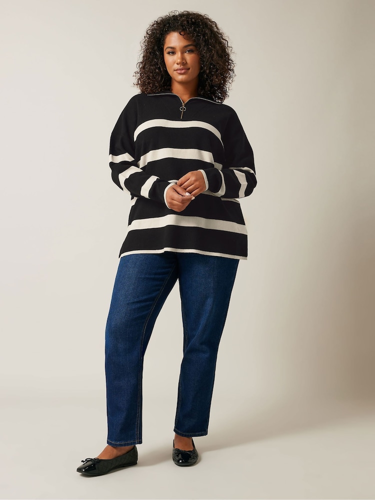 Evans Stripe Zip Neck Black Jumper - Image 3 of 6