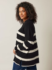 Evans Stripe Zip Neck Black Jumper - Image 4 of 6
