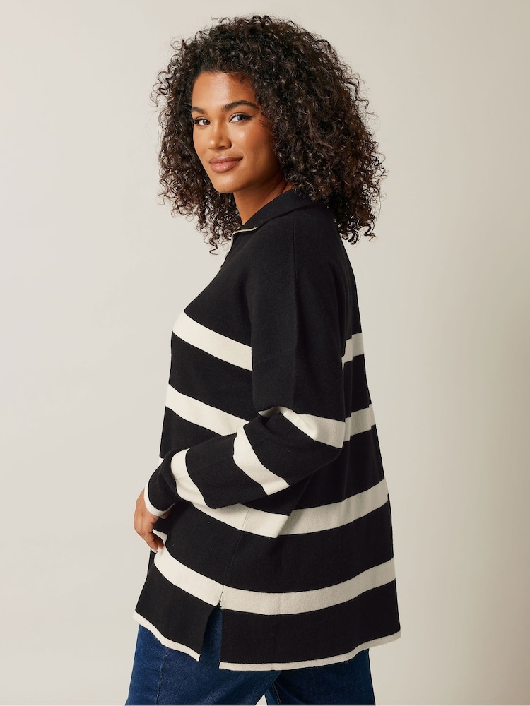 Evans Stripe Zip Neck Black Jumper - Image 4 of 6
