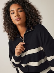 Evans Stripe Zip Neck Black Jumper - Image 5 of 6