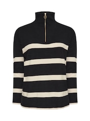 Evans Stripe Zip Neck Black Jumper - Image 6 of 6