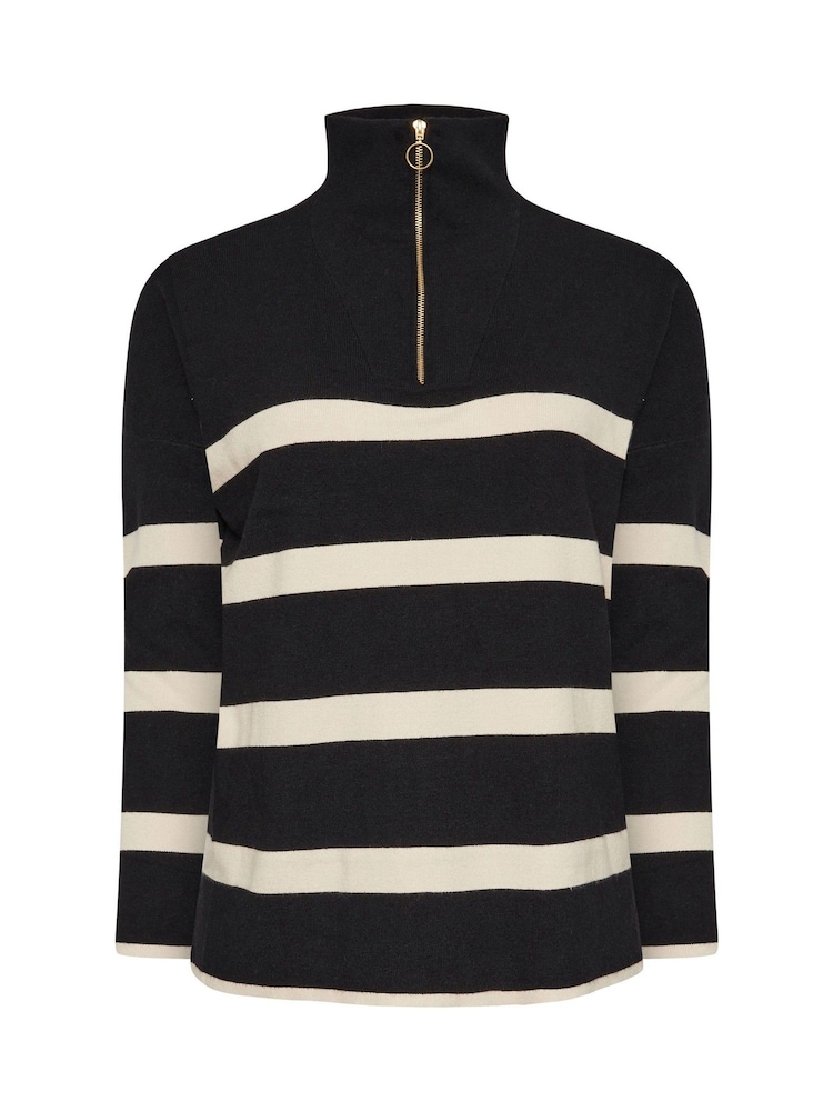 Evans Stripe Zip Neck Black Jumper - Image 6 of 6
