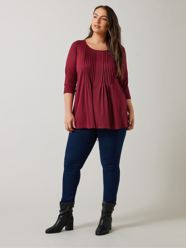 Red - Evans 3/4 Sleeve Pintuck Top - Image 2 of 5 Red - Evans 3/4 Sleeve Pintuck Top - Image 2 of 5
