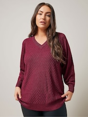 Evans Red V-Neck Chevron Metallic Jumper - Image 1 of 5