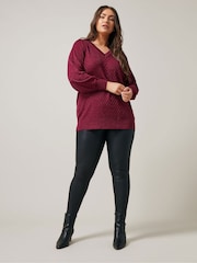 Evans Red V-Neck Chevron Metallic Jumper - Image 2 of 5