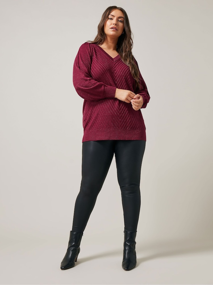 Evans Red V-Neck Chevron Metallic Jumper - Image 2 of 5