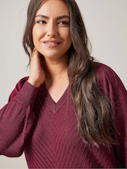 Evans Red V-Neck Chevron Metallic Jumper - Image 4 of 5
