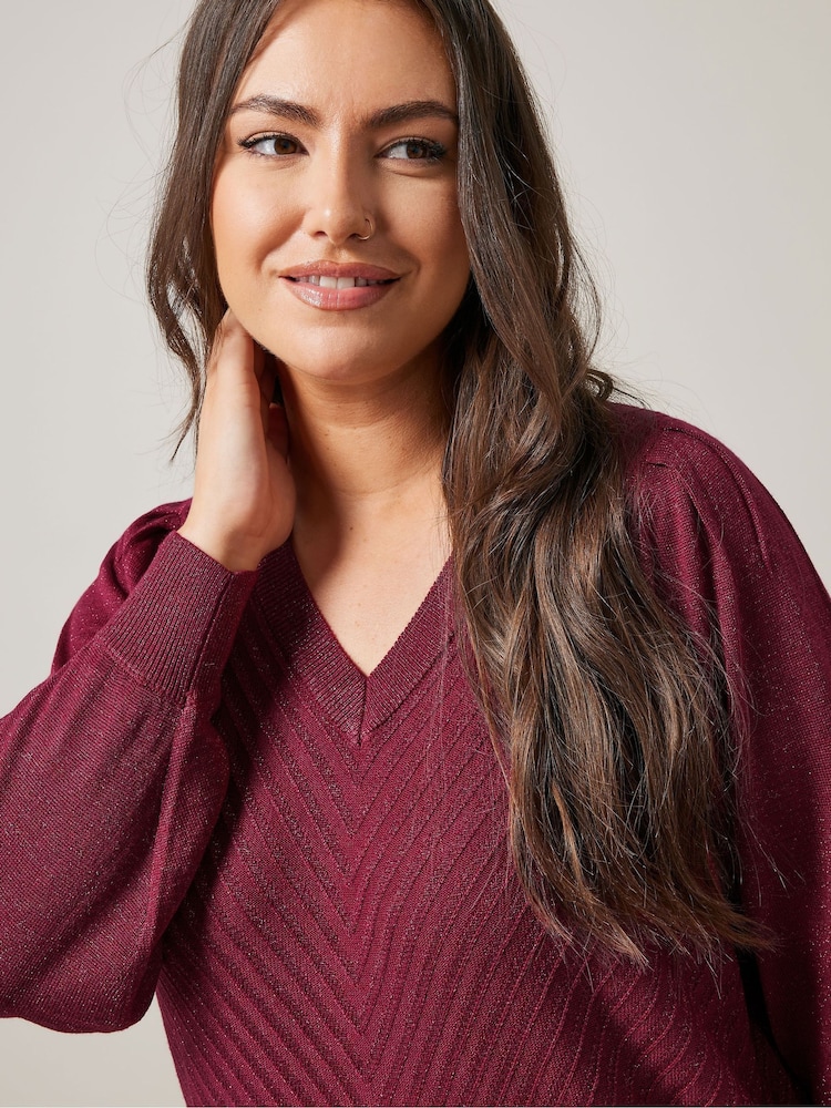 Evans Red V-Neck Chevron Metallic Jumper - Image 4 of 5