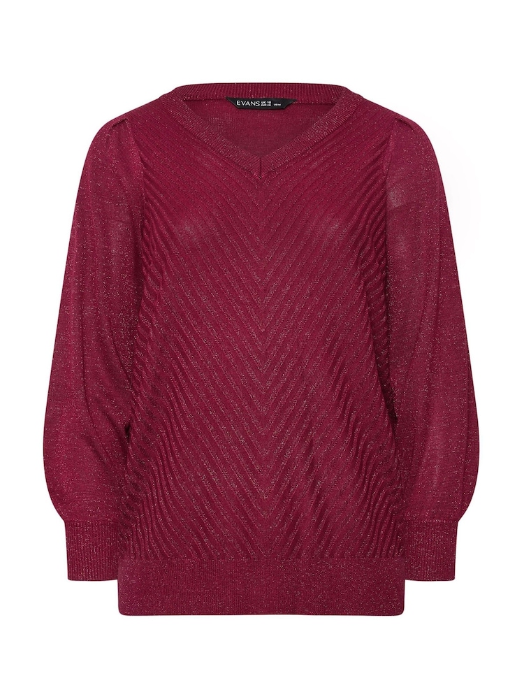 Evans Red V-Neck Chevron Metallic Jumper - Image 5 of 5