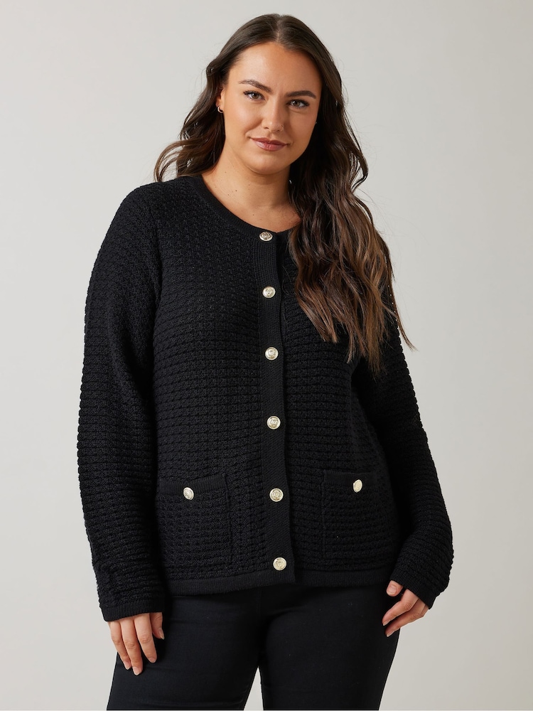 Evans Button Detail Black Cardigan - Image 1 of 5