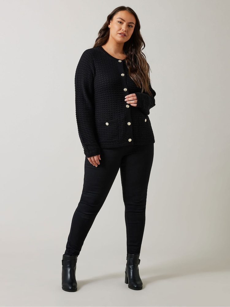 Evans Button Detail Black Cardigan - Image 2 of 5