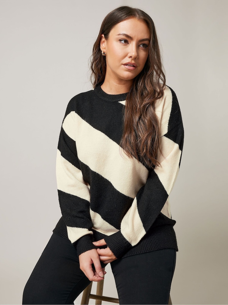 Evans Cream/Black Diagonal Stripe Jumper - Image 1 of 5