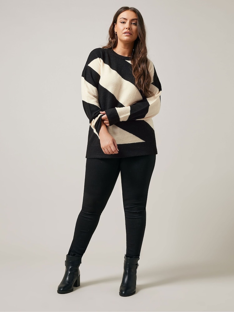 Evans Cream/Black Diagonal Stripe Jumper - Image 2 of 5