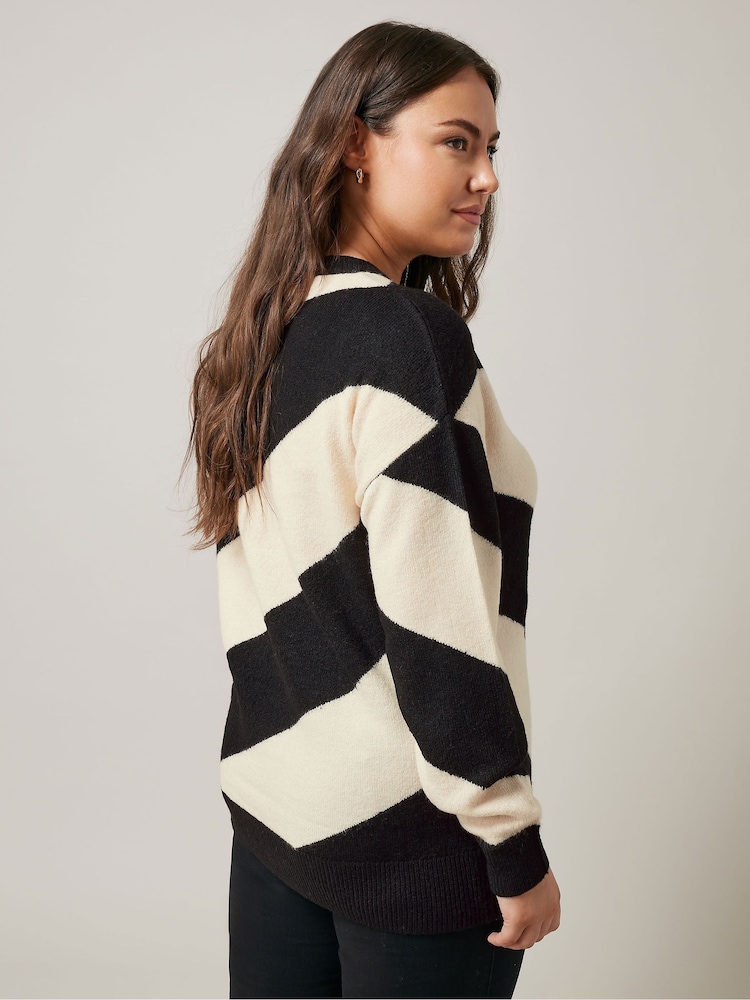 Evans Cream/Black Diagonal Stripe Jumper - Image 3 of 5