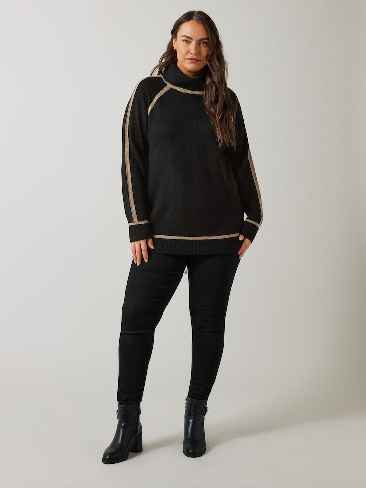 Evans Colorblock Roll Neck Black Jumper - Image 2 of 5
