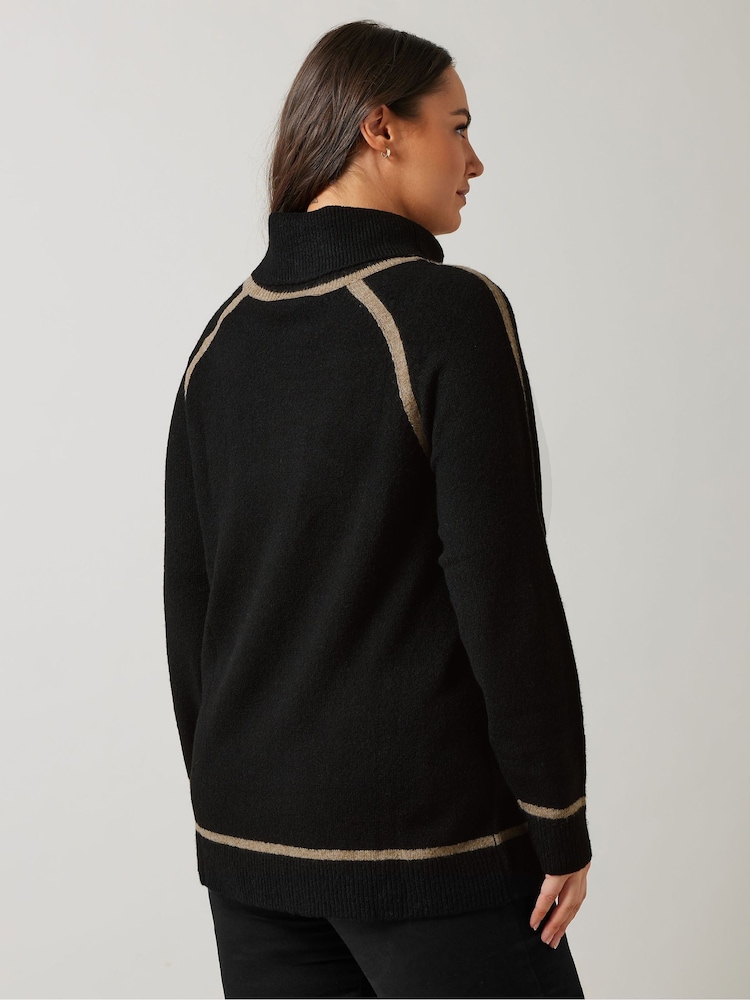 Evans Colorblock Roll Neck Black Jumper - Image 3 of 5