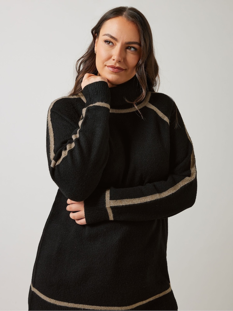 Evans Colorblock Roll Neck Black Jumper - Image 4 of 5