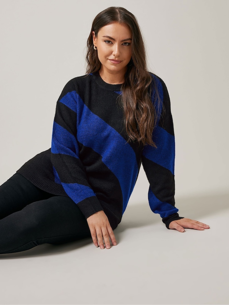 Evans Cream/Preto Diagonal Stripe Jumper - Imagem 1 de 5