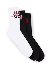 HUGO Black Logo-Detail Socks 3 Pack In A Short Length - Image 1 of 3