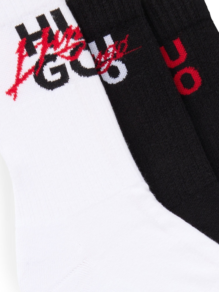 HUGO Black Logo-Detail Socks 3 Pack In A Short Length - Image 2 of 3