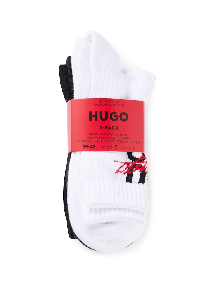 HUGO Black Logo-Detail Socks 3 Pack In A Short Length - Image 3 of 3