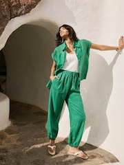 Mint Velvet Green Linen Balloon Trousers - Image 3 of 6