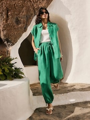 Mint Velvet Green Linen Balloon Trousers - Image 4 of 6