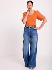 Mint Velvet Orange Cotton Puff Sleeve Top - Image 3 of 7