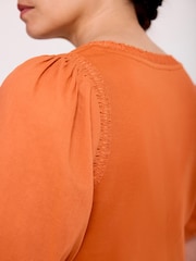 Mint Velvet Orange Cotton Puff Sleeve Top - Image 4 of 7