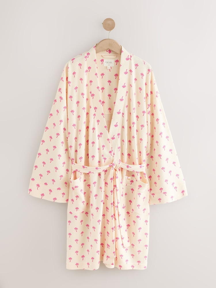 Pink Palms Waffle Dressing Gown - Image 6 of 8