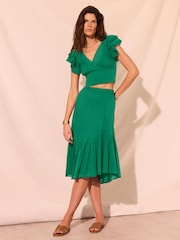 Mint Velvet Green Cotton Top And Midi Skirt Set - Image 1 of 8